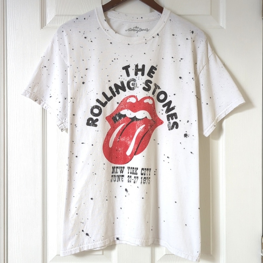 The Rolling Stones Tongue & Lips Logo Paint Splattered Crewneck T-shirt White L